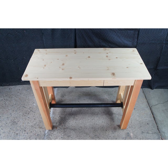 Late 20th Century Rustic Natural Pine Farmhouse Workbench Tall Desk Footrest Hall Table Console For Sale - Image 6 of 12