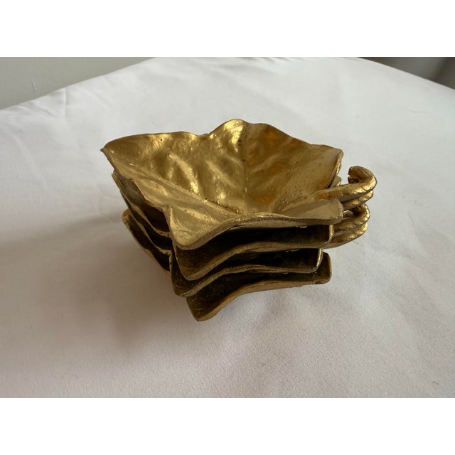 Vintage Brass Set of 4 Oak Leaf Catchall Plates or Ash Trays For Sale - Image 11 of 12