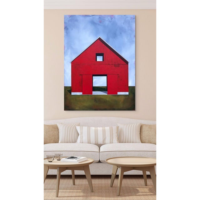Contemporary Summer Air by Justin Wheatley | Acrylic on panel Red barn under a blue sky. For Sale - Image 3 of 5