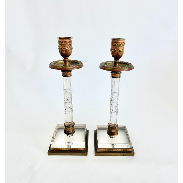French 19th C French Restoration Gilt Bronze & Cut Crystal Candlesticks - A Pair For Sale - Image 3 of 13