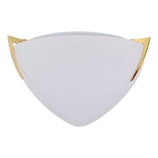 Regency Brass and White Glass Ceiling Lamp from Milan, Spain, 1970s For Sale