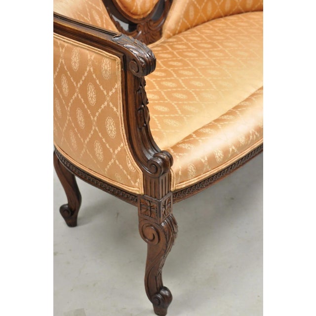Antique French Victorian Louis XV Style Open Carved Walnut Loveseat Settee Sofa For Sale - Image 12 of 17