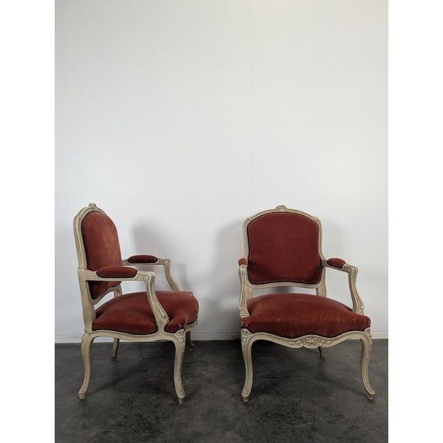 Louis XV Red Cabriolet Armchairs, Set of 2 For Sale - Image 3 of 7