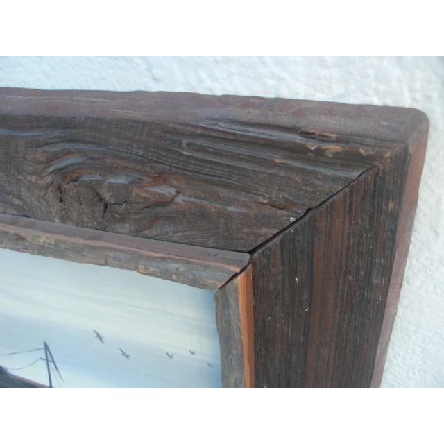 Mid 20th Century Shipwrecked Boat on Marshy Lakefront Painting in Reclaimed Wood Frame For Sale - Image 5 of 7