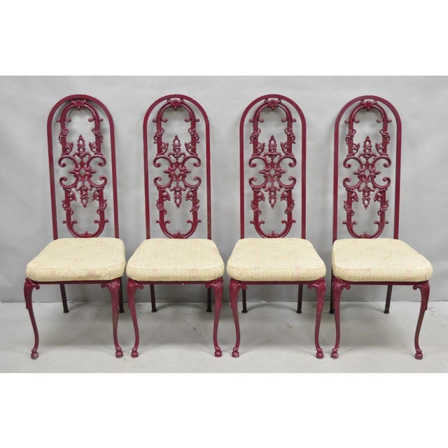 Vintage Hollywood Regency Victorian Style Red Cast Metal Dining Chairs Set of 4 For Sale - Image 16 of 16