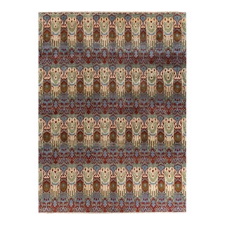 Ikat, One-of-a-Kind Hand-Knotted Area Rug - Gray, 9' 2" x 12' 3" For Sale