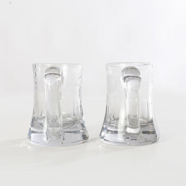 Transparent Antique Etched Glass Ground Bottom Pitcher and Two Mugs For Sale - Image 8 of 11