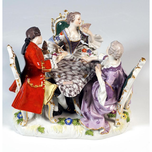 Porcelain Genre Group of Card Players attributed to J.J. Kaendler for Meissen, Germany, 1880s For Sale - Image 5 of 9