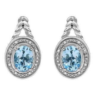 Sterling Silver Oval Blue Topaz and Diamond Accent Twist and Halo Drop Earrings, Pair For Sale