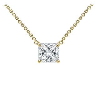 1-2 Carat Princess Cut Lab Diamond 14k Floating Pendant Necklace For Sale
