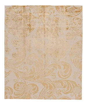 Beige Contemporary Designed Tibetan Wool and Silk Rug