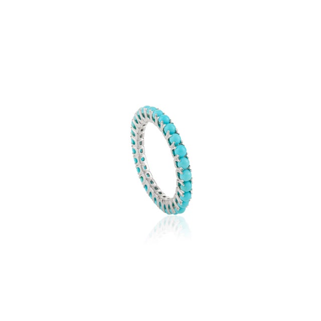 Boho Chic 14k Gold Stacking Turquoise Band Ring Size 5 For Sale - Image 3 of 10