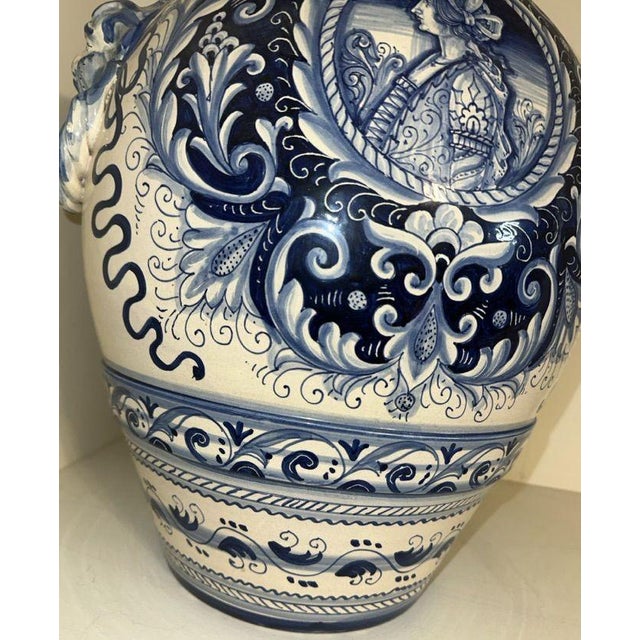 Grand Tour Vintage Italian Deruta Blue & White Glazed Urn Ceramiche Umbre For Sale - Image 3 of 8