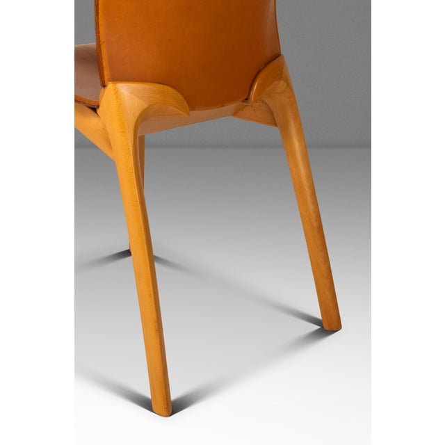 Set of Four (4) Patinaed Italian Scadinavian Modern 'Cos' Dining Chairs in Beech & Leather by Josep Lluscà for Cassina, Italy, C. 1990s For Sale - Image 14 of 18