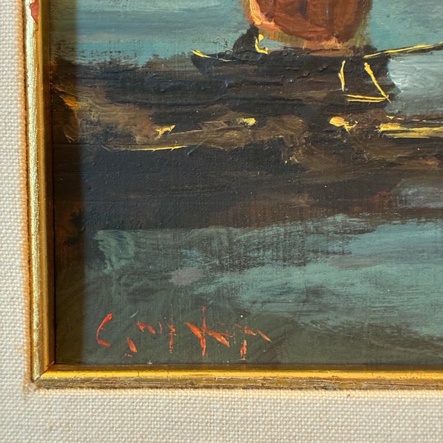 Vintage Seascape Art Oil Painting of Nautical Sailboats Venice Italy in a Gold Frame For Sale In Cleveland - Image 6 of 12