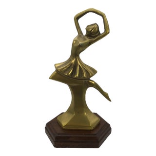 Brass Ballet Trophy Vintage 1990s Brass Ballet Dancer Figurine on Wood Base For Sale
