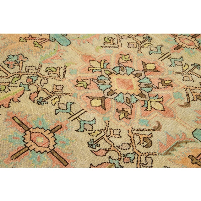 Contemporary Revival Wool Rug Handmade in Tan With Allover Floral Pattern For Sale - Image 10 of 11