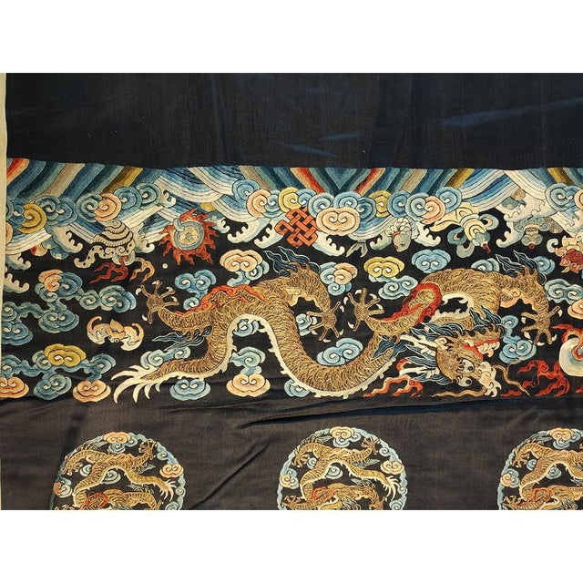 Antique Chinese - Textile Small Scatter Size Silk & Metallic Thread Black Rug For Sale - Image 9 of 9