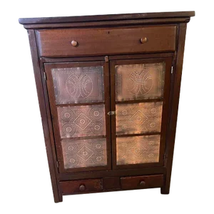 Early 20th Century Antique Primitive Pie Safe Punched Tin Cabinet