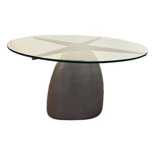 Caleb Zipperer for C B2 Round Gray Concrete Dining Table + Glass Top For Sale