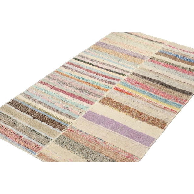 Rug & Kilim Rug & Kilim’s Patchwork Kilim Rug in Polychromatic Stripes For Sale - Image 4 of 5
