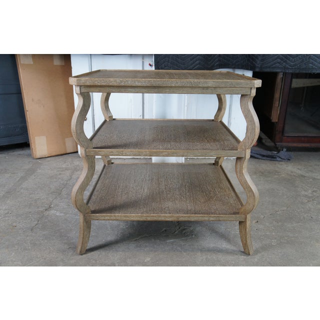 2 Woodbridge Furniture Vintage Tiered Oak Side Accent Tables Modern Pair For Sale - Image 4 of 11