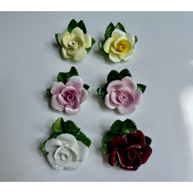 1940s Set of 6 Staffordshire Radnor Bone China Rose Place Card Holders For Sale In New York - Image 6 of 18
