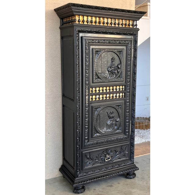 Renaissance French Renaissance Armoire With Carved One Door and Drawer For Sale - Image 3 of 11