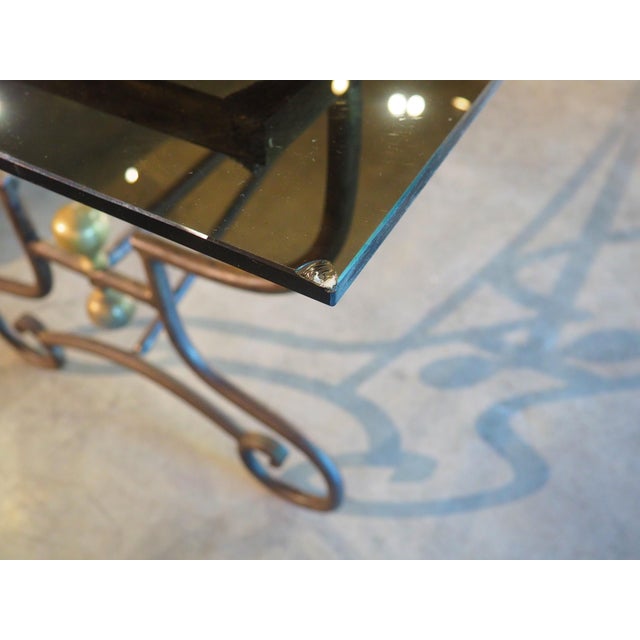 Black A French 1970s Wrought Iron and Brass Dining Table With Smoked Glass Top For Sale - Image 8 of 18