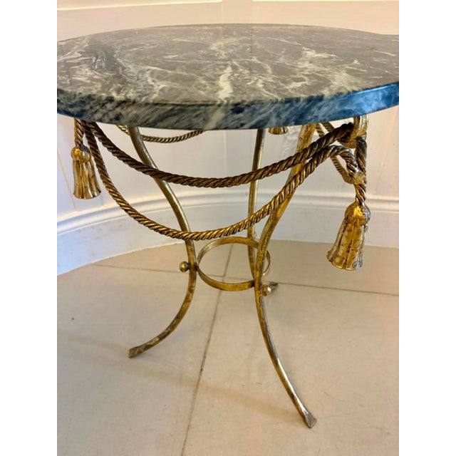 1920s Antique Italian Gilt Metal and Verde Marble Tassel Side Tables, 1920, Set of 2 For Sale - Image 5 of 14