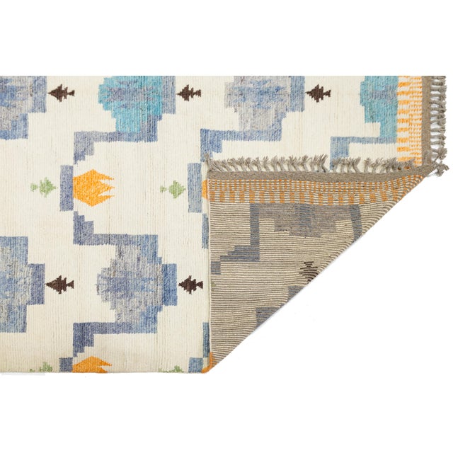 Abstract Abstract Geometric Hand-Knotted Modern Moroccan Style Wool Rug 10x15 For Sale - Image 3 of 12