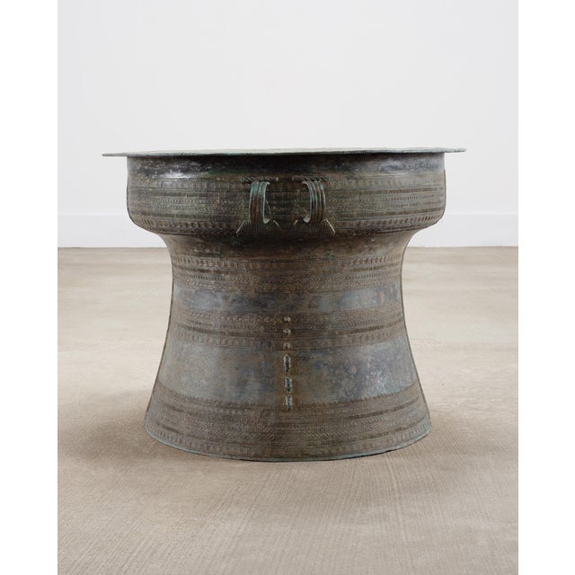 Tribal Southeast Asian Bronze Elephant Rain Drum Drinks Table 2 Ft For Sale - Image 3 of 18