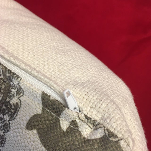 Cream Printed Woven Pillow With New Insert For Sale - Image 8 of 9