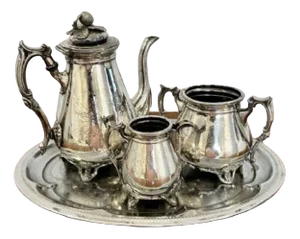 Victorian Three Piece Tea Set and Tray, 1880s, Set of 4
