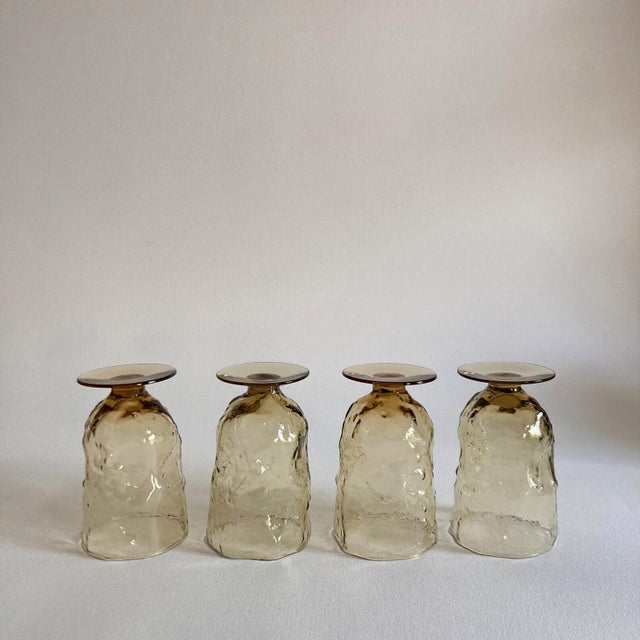 Vintage Morgantown Amber Crinkle Glass Goblets - Set of 4 For Sale In Greenville, SC - Image 6 of 9