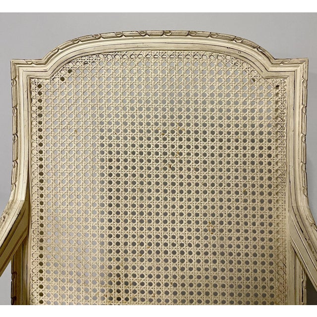 Wood Louis XVI Style, Six Dining Chairs, Painted Wood, Cane, Leather, 20th C. For Sale - Image 7 of 13