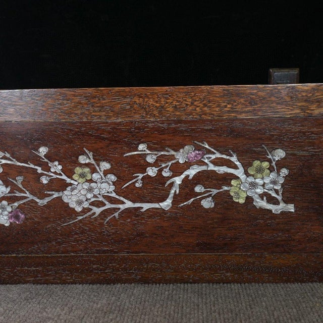 1980s Chinese Rosewood Table With Mother-of-Pearl Inlay and Two Drawers For Sale - Image 10 of 10