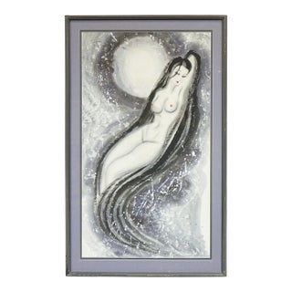 Mid 20th Century Nude Watercolor Ink Painting on Paper Original, Framed For Sale