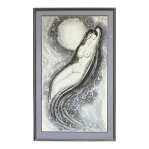 Mid 20th Century Nude Watercolor Ink Painting on Paper Original, Framed