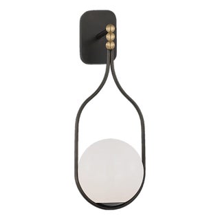 Windsor Smith for Visual Comfort Signature Jodo 19" Single Sconce in Bronze and Brass with White Glass For Sale