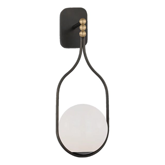 Windsor Smith for Visual Comfort Signature Jodo 19" Single Sconce in Bronze and Brass with White Glass For Sale