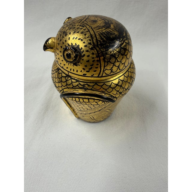 Mid-Century Burmese Gold Leaf Lacquerware Owl Trinket Box For Sale - Image 4 of 7