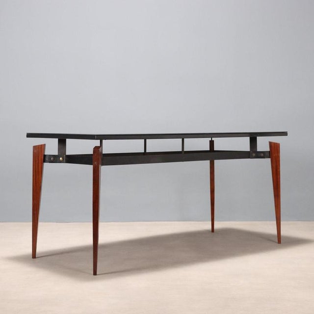 Wood Vintage Table in Mahogany and Metal with Glass, 1960s For Sale - Image 7 of 8