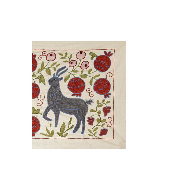 Mid-Century Modern Uzbek Suzani Animal Cotton Tablecloth For Sale - Image 3 of 10