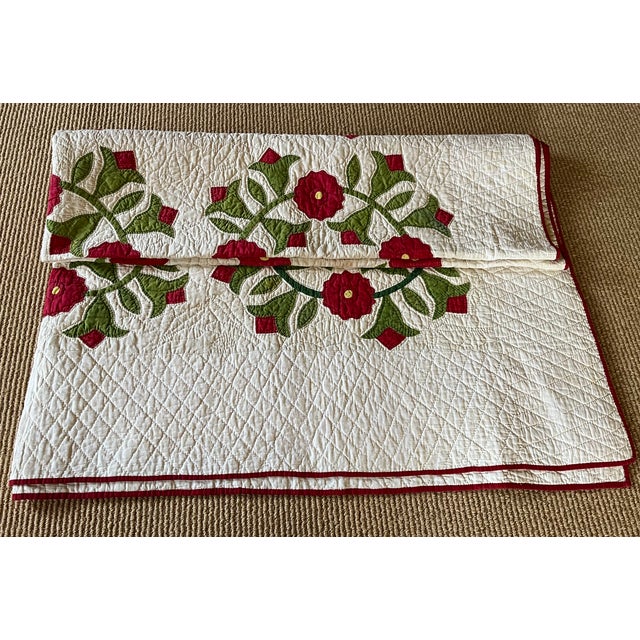 Antique Late 19th / Early 20th Century Hand Sewn Marriage Quilt With Rose of Sharon Wreaths For Sale - Image 10 of 10