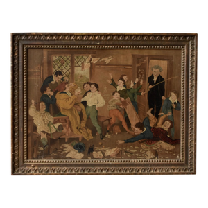 Antique Oil on Board Painting After Henry James Richter's "The Village School in an Uproar," Circa Late 19th - Early 20th Century