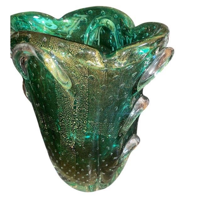 Glass Seguso Murano Green & Gold Aventurine Art Glass Vase. Mid-20th Century. For Sale - Image 7 of 9