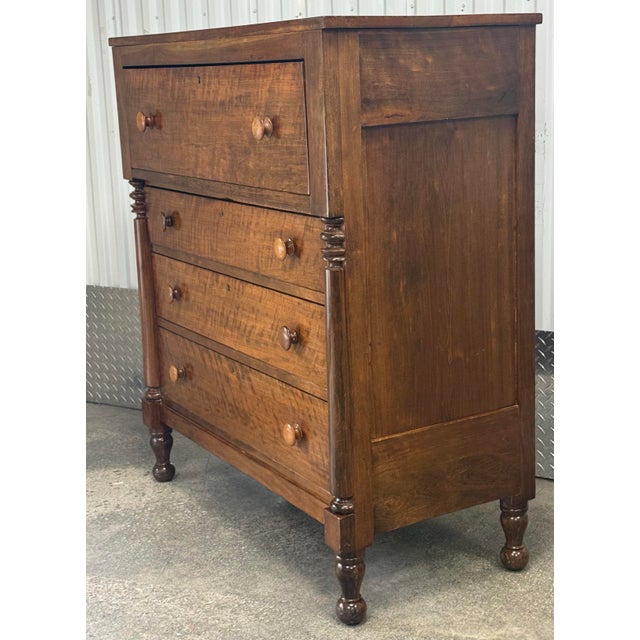 Traditional Early 19th Century Flaming Birch and Cherry Sheraton Dresser For Sale - Image 3 of 12