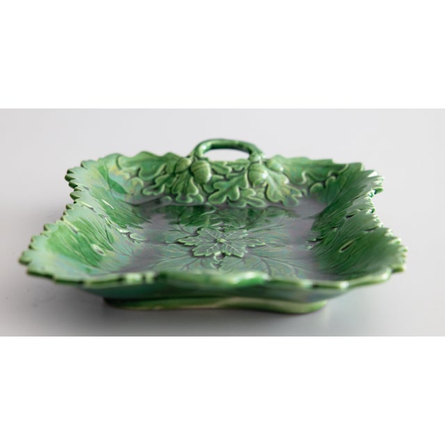19th Century English Green Majolica Leaf Handled Platter For Sale - Image 4 of 9