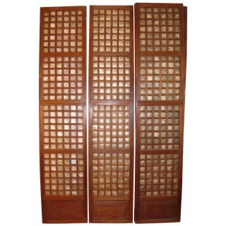 Antique Teak And Capis Shell Screens - Set of 6 For Sale